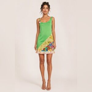 Y2K quirky Crazy Fish knit jersey green dress w/ crochet & mixed fabric dress. S